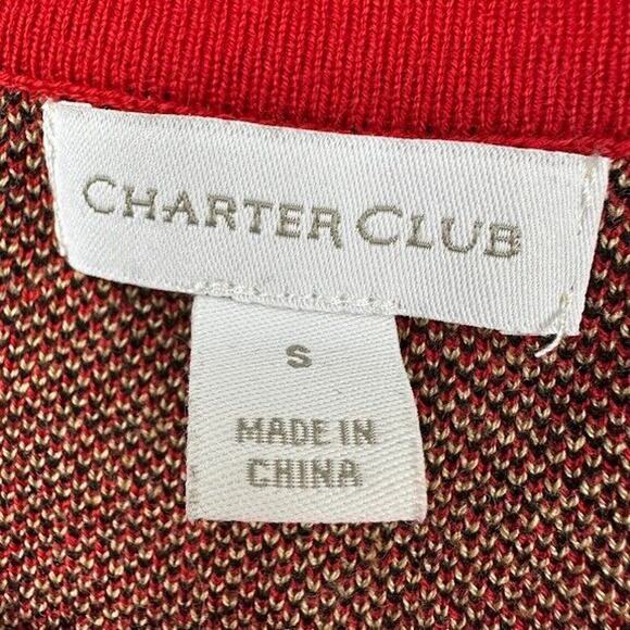 Charter Club Cardigan Sweater Womens Small Red Black Gold Plaid Sequin Holiday - Picture 3 of 7